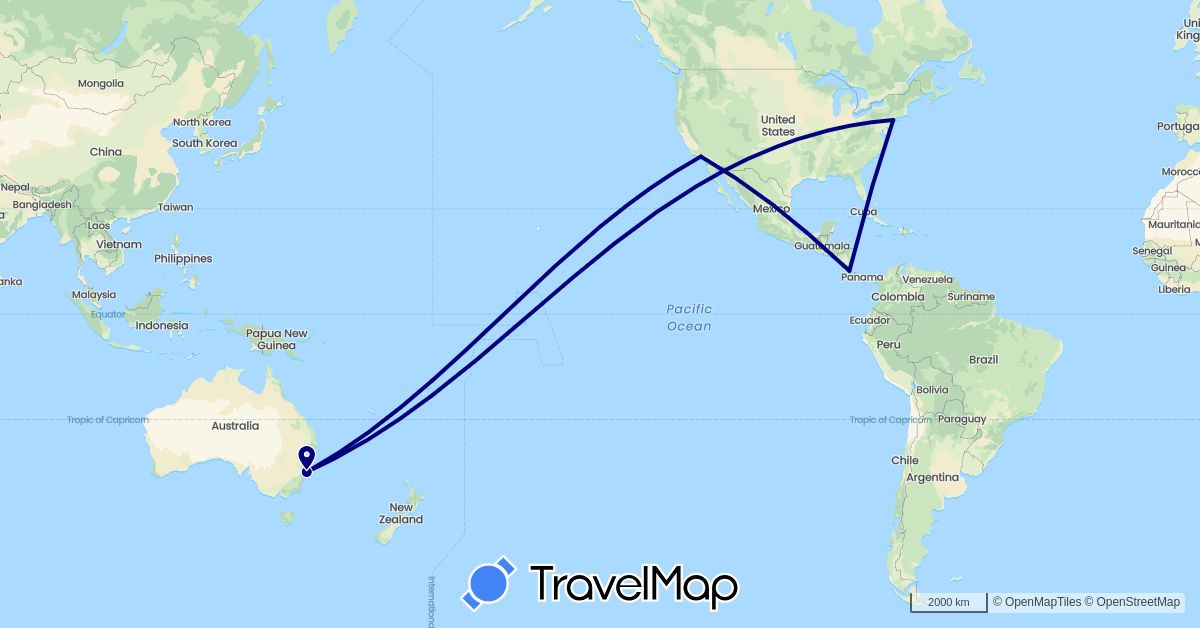 TravelMap itinerary: driving in Australia, Costa Rica, United States (North America, Oceania)